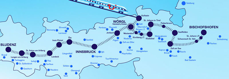 Route van de TUI Ski Express in Oostenrijk